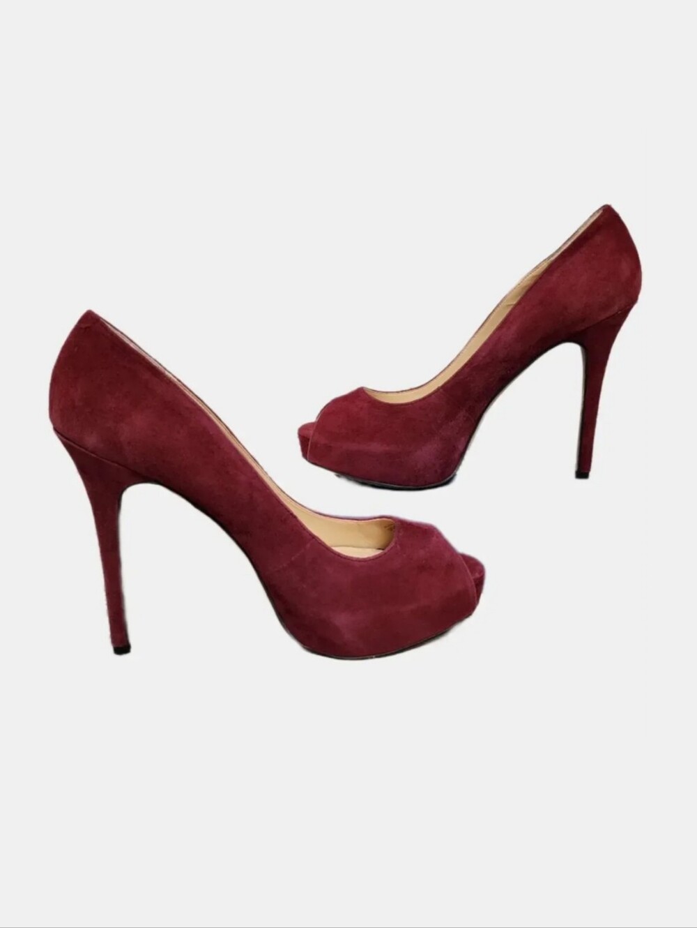 Vince Camuto Lorimina Burgundy Peep Toe Suede Stiletto Heels 9.5 NWOB